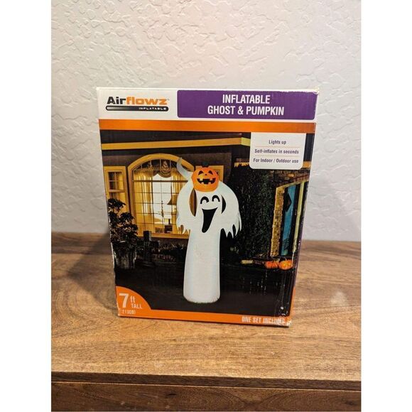 Halloween Airflowz 7 ft Light Up Ghost & Pumpkin Airblown Inflatable Spooky Fun - Picture 1 of 2